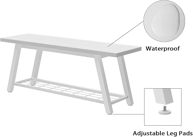 Oastreeful Industrial Entryway Bench Rustic Wood and Metal Storage Bench for Indoor Living Dining Room Bedroom Long Shoe Benches Seat (White)