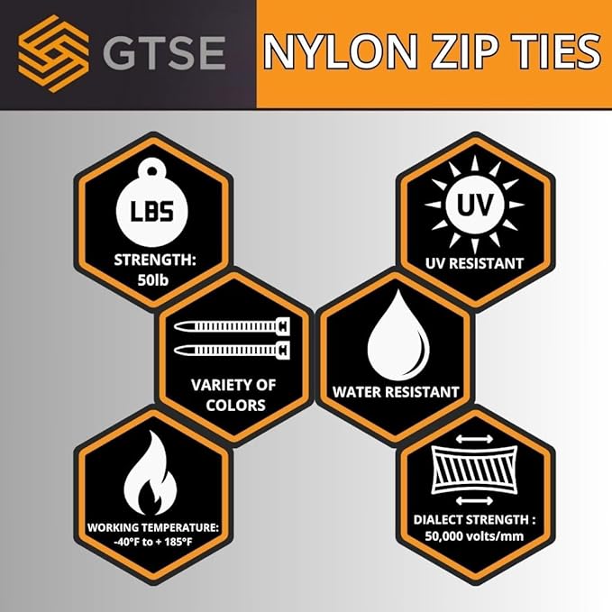 GTSE 8 Inch Green Zip Ties, 1,000 Bulk Pack, 50lb Strength, UV Resistant Strong Nylon Cable Ties, Self-Locking 8" Tie Wraps