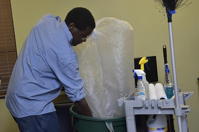 Aluf Plastics High Density Trash Bags, 60 Gallon, 200 Count, 14 Micron (eq), 38" x 60", Clear, for Bathroom, Office, Industrial, Commercial, Janitorial, Municipal, Recycling