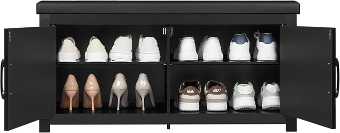 Hzuaneri Shoe Storage Bench - 2-Tier Farmhouse Entryway Bench, Black