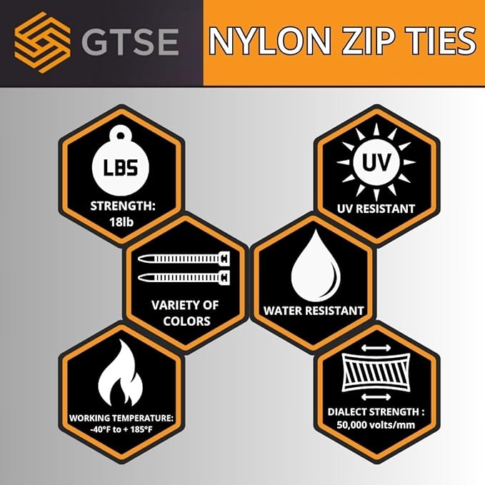 GTSE 8 Inch Yellow Zip Ties, 1,000 Bulk Pack, 18lb Strength, UV Resistant Small Nylon Cable Ties, Self-Locking 8" Tie Wraps