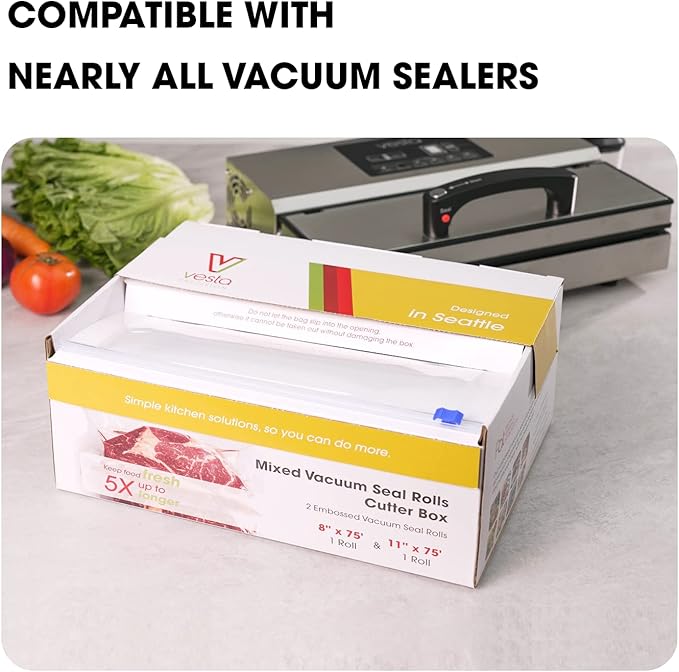 11" x 75' and 8" x 75' Vacuum Sealer Bags Rolls for Food Saver, with Cutter Dispenser, Commercial Grade Vacuum Sealer Rolls for Custom Sizing, BPA-Free, Ideal for Sous Vide Cooking, Meal Prep