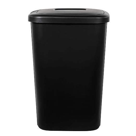13.3-Gallon Kitchen Trash Can, A Black Plastic Push-Button Trash Can with a Spring-Type Lid. It is Lightweight, Sturdy and Durable, and is Suitable for 13.3-Gallon Garbage Bags.