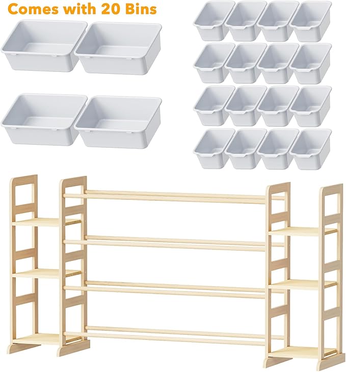 SpaceAid Toy Storage Organizer with 6 Shelves and 20 Bins, Toy Organizers Storage Bookshelf, Kids Bin Shelf Toys Box Bookcase for Bedroom Playroom Organization Room Decor, Neutral Gray