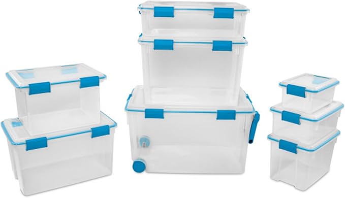 Sterilite 24-Pack Gasket Box, Weather-Resistant Storage Bins with Latching Lids, 12 Quart - Heavy-Duty Organizing Containers for Closet, Bathroom, and Office