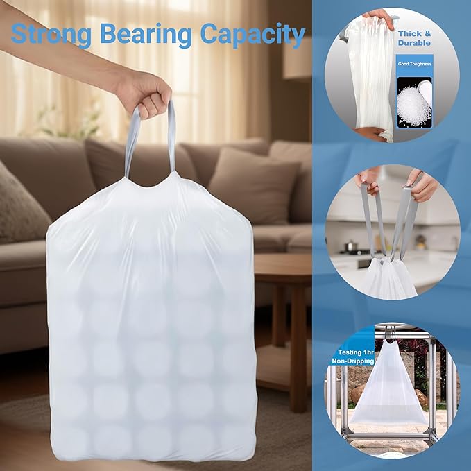 1.6 Gallon Drawstring Trash Bags (400 Count) 1.0 Mils Heavy Duty Small Garbage Bags Fit 4.5-8 Liter 1.2-2 Gal White Trash Bin Liners for Home Office Kitchen Bathroom Bedroom