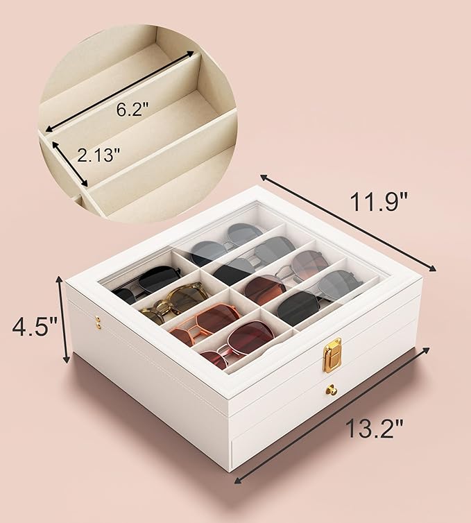 NEWLOOP 20 Slots Sunglass Organizer for Women Men Multiple Pairs of Sunglasses Storage Box See-Through Display Show Case