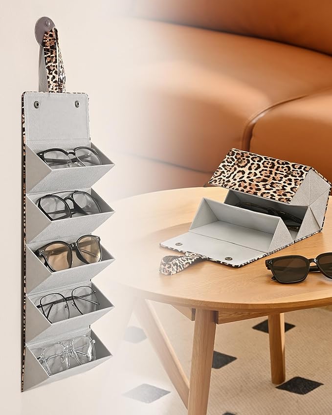 CO-Z Travel Sunglasses Organizer, Foldable Travel Sunglass Case with 5 Slots for Multiple Pairs, Portable Eyeglasses Holder