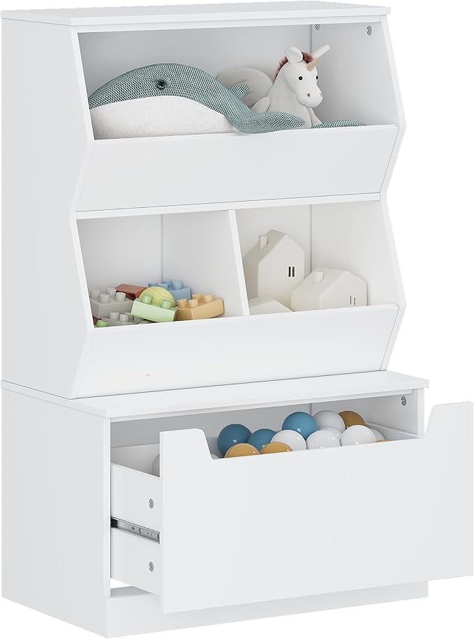 UTEX Kids Toy Storage Organizer, Bookshelf for Kids and Bookcase with Drawer, Children Open Storage Cubby for Bedroom Playroom Nursery White