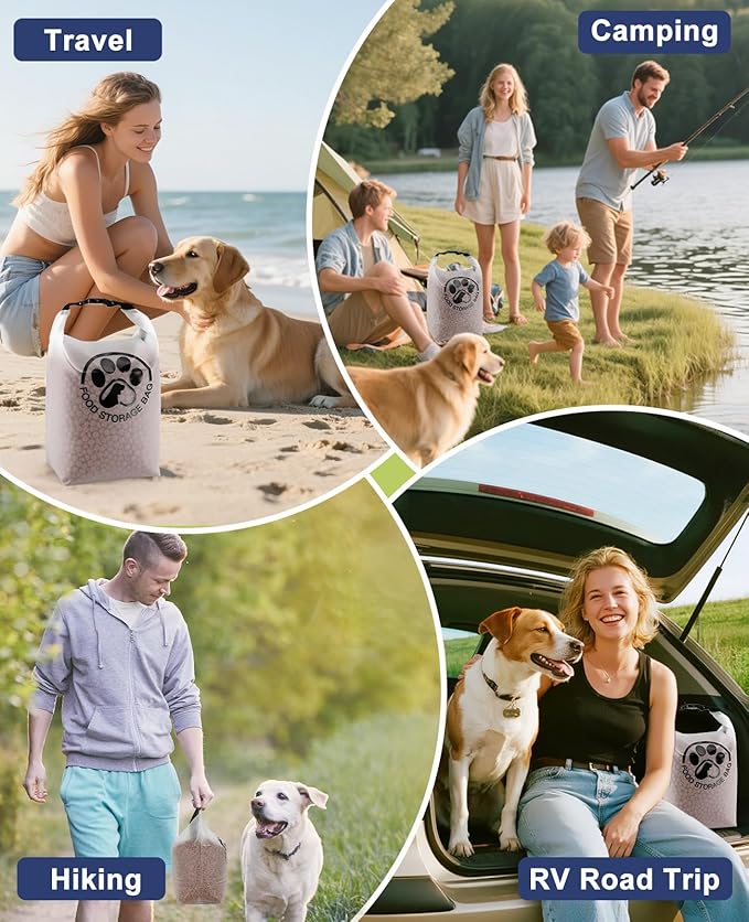 Aosnare Pet Food Storage Bag for Travel - Transparent Leak-Proof Dog Food Container with Roll-Top Closure, Keeps Kibble Fresh for Camping Trip, Dog Boarding, Weekend Getaways (14 Cups+bowl)