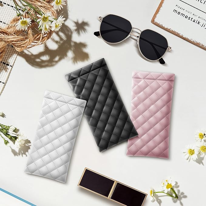 COMF-PRO Squeeze Top Sunglass Pouch - Portable Sunglass Organizer Pouch Bags Soft PU Leather Glasses 2 Pack