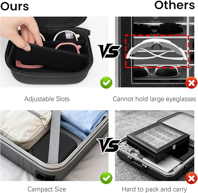 WOMACO Travel Sunglass Organizer, Hard Shell Sunglasses Case, Portable Multiple Glasses Storage Case for Women Men