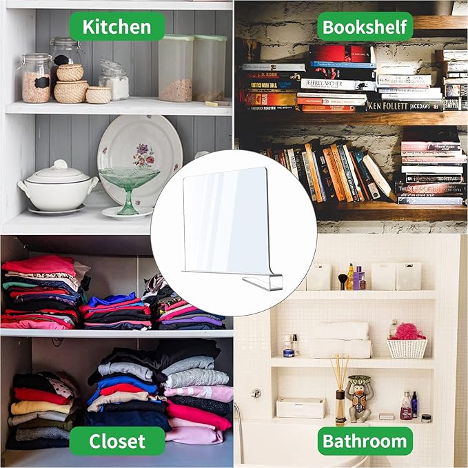 12 Pack Acrylic Shelf Dividers, Clear Shelf Divider for Closet Organization, Closet Shelf Separators for Clothes/Purses, Wood Shelves Organizers in Bedroom, Kitchen, Office, Cabinets, Bathroom Storage