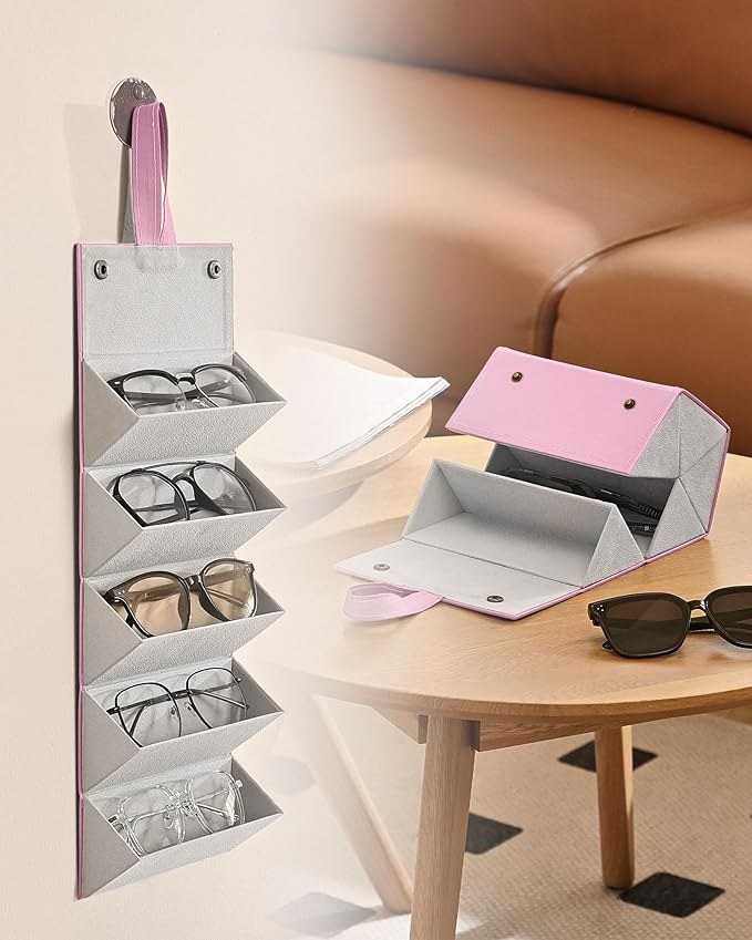 CO-Z Travel Sunglasses Organizer, Foldable Travel Sunglass Case with 5 Slots for Multiple Pairs, Portable Eyeglasses Holder