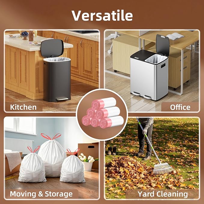 KUK 13 Gallon Tall Kitchen Drawstring Trash Bags, Unscented, White, 120 Count, Tear-Free Individual Garbage Bags, Tear-Resistant, Leak Proof, Garbage Bag for Kitchen, Home Office 2