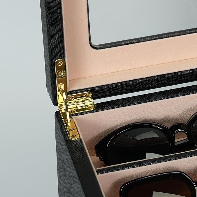 SYENS Luxury Sunglasses Organizer, 3-layer 24 Slot Glasses Storage Box for Women Men, PU leather Box for Eyeglass Display Case (24 slot_Black PU)