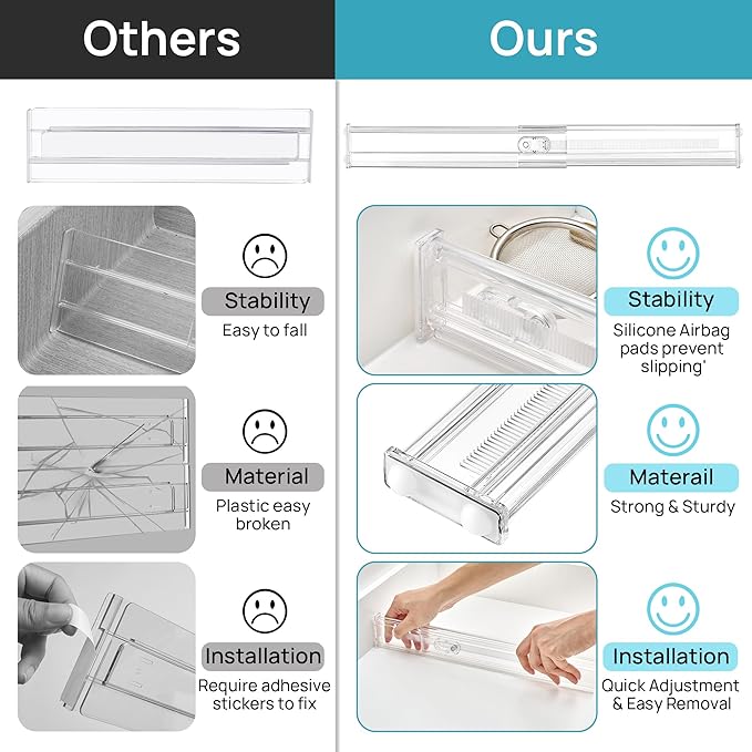 Vtopmart Kitchen Drawer Dividers - 2.36" Short, Clear 8-Pack