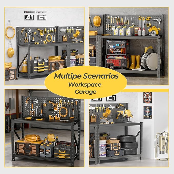 10 Sets Storage Shelves with Pegboard,Heavy Duty Garage Shelving Units and Storage,Metal Shelving Adjustable Shelves,Garage Storage Rack,Industrial Utility Shelf For Kitchen,Pantry 47.2"H*33.46"W*18"D