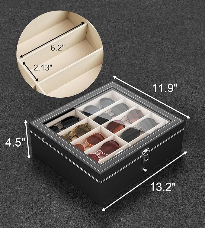 NEWLOOP 20 Slots Sunglass Organizer for Women Men Multiple Pairs of Sunglasses Storage Box See-Through Display Show Case