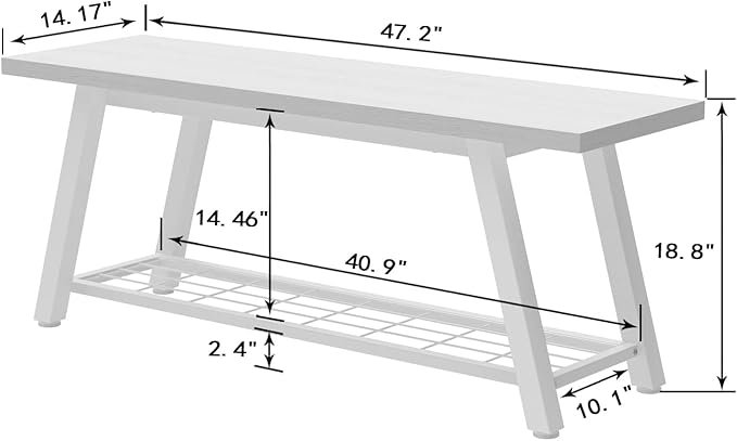 Oastreeful Industrial Entryway Bench Rustic Wood and Metal Storage Bench for Indoor Living Dining Room Bedroom Long Shoe Benches Seat (White)