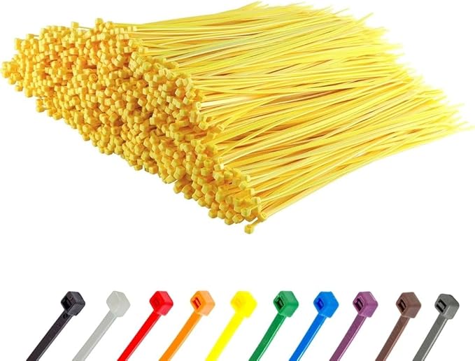 GTSE 8 Inch Yellow Zip Ties, 1,000 Bulk Pack, 18lb Strength, UV Resistant Small Nylon Cable Ties, Self-Locking 8" Tie Wraps