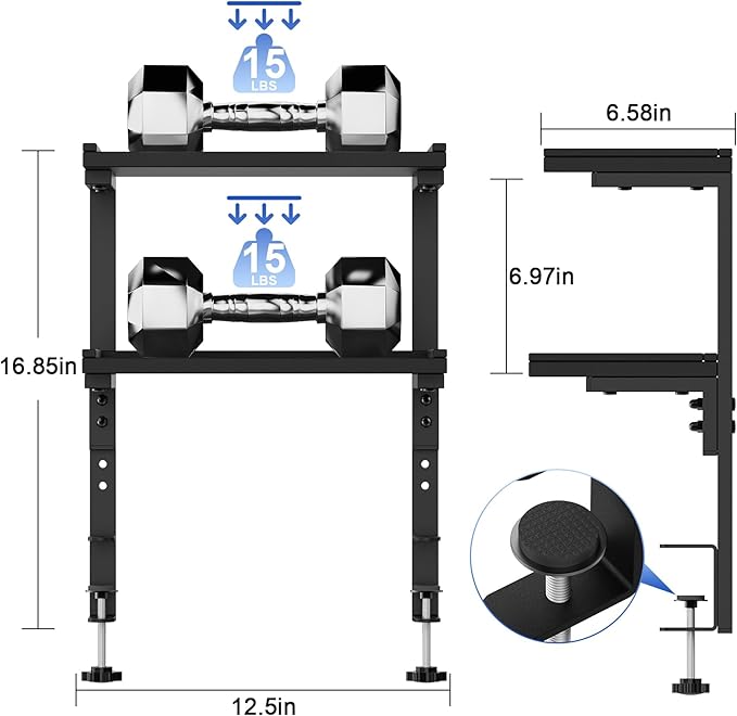 Spacrea clamp on Desk Shelf, 2 Tier Office Desk Shelves Organizer, Wood Desktop Supplies Storage Rack, Desk Organizers and Accessories (Black)