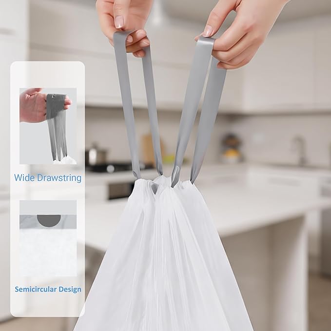 1.6 Gallon Drawstring Trash Bags (400 Count) 1.0 Mils Heavy Duty Small Garbage Bags Fit 4.5-8 Liter 1.2-2 Gal White Trash Bin Liners for Home Office Kitchen Bathroom Bedroom