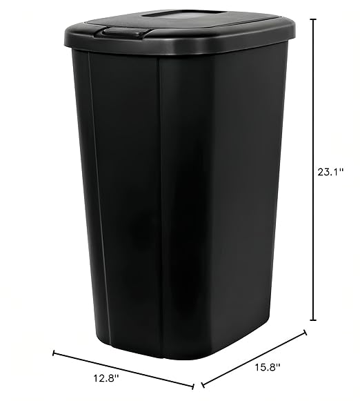 13.3-Gallon Kitchen Trash Can, A Black Plastic Push-Button Trash Can with a Spring-Type Lid. It is Lightweight, Sturdy and Durable, and is Suitable for 13.3-Gallon Garbage Bags.