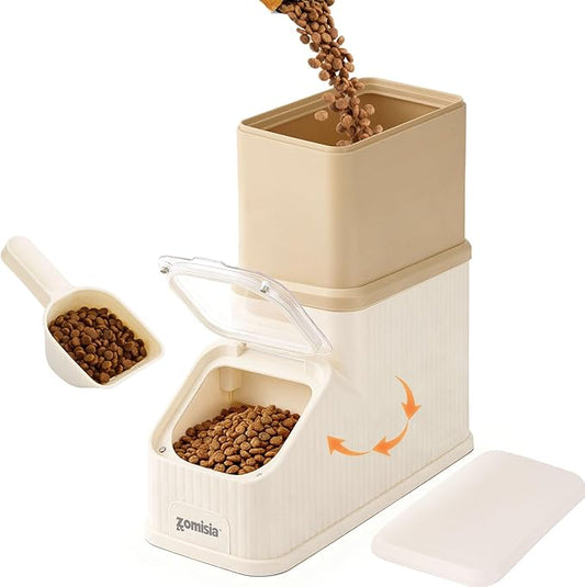 ZOMISIA 15lbs Dog Food Storage Container - First-in, First-out Easy Dispense Base for Freshness, Cat Food Storage Containers with Transparent Lid and Scoop