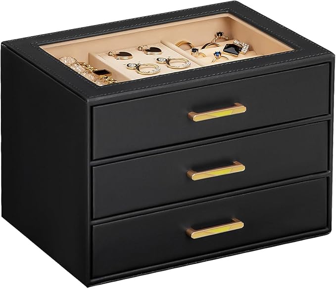 Homde Jewelry Box with Compartments for Women: Big Storage Organizer for Room - Necklace, Earring, Ring Holder for Dresser (Black + Yellow)