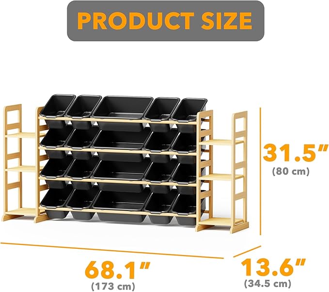 SpaceAid Toy Storage Organizer with 6 Shelves and 20 Bins, Toy Organizers Storage Bookshelf, Kids Bin Shelf Toys Box Bookcase for Bedroom Playroom Organization Room Decor, True Black