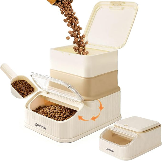 ZOMISIA 20-30lbs Collapsible Dog Food Storage - First-in, First-out Easy Dispense Base for Freshness, Pet Food Storage Containers with Transparent Lid and Scoop