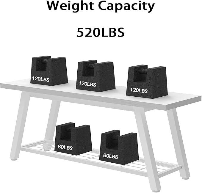 Oastreeful Industrial Entryway Bench Rustic Wood and Metal Storage Bench for Indoor Living Dining Room Bedroom Long Shoe Benches Seat (White)