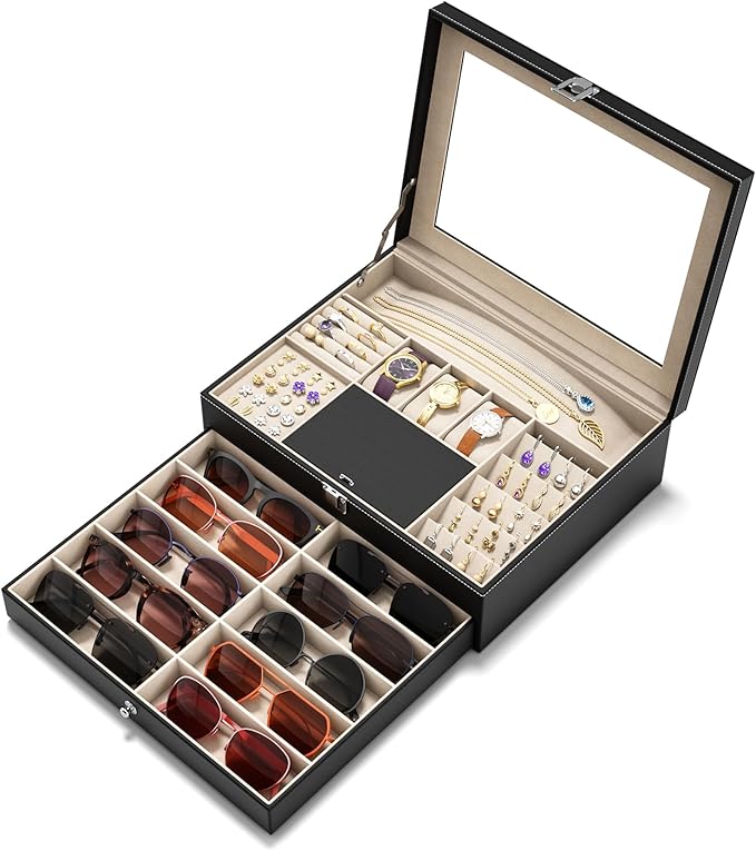 NEWLOOP 20 Slots Sunglass Organizer for Women Men Multiple Pairs of Sunglasses Storage Box See-Through Display Show Case