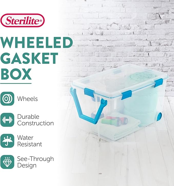 Sterilite 9-Pack Gasket Box, Weather-Resistant Storage Bins with Latching Lids, 120 Quart - Heavy-Duty Organizing Containers for Closet, Bathroom, and Office