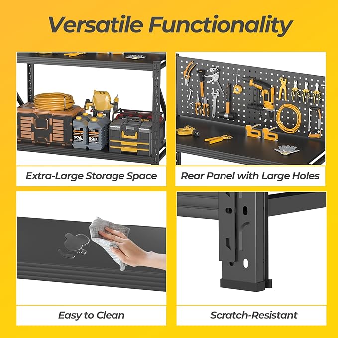 10 Sets Storage Shelves with Pegboard,Heavy Duty Garage Shelving Units and Storage,Metal Shelving Adjustable Shelves,Garage Storage Rack,Industrial Utility Shelf For Kitchen,Pantry 47.2"H*33.46"W*18"D