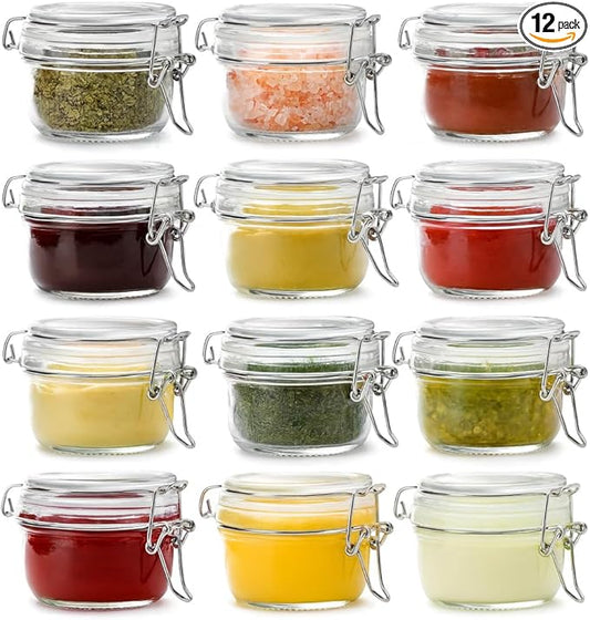 12 Pack Spice Jars, 4 oz Glass Containers with Airtight Lids, Small Herb Jars with Labels for Kitchen Storage