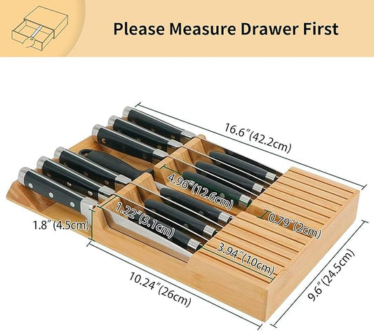 Utoplike in-Drawer Knife Block Bamboo Kitchen Knife Drawer Organizer, Handle Steak Knife Holder Without Knives, Fit for 12 Knives and 1 Sharpening Steel (Knives Not Included)