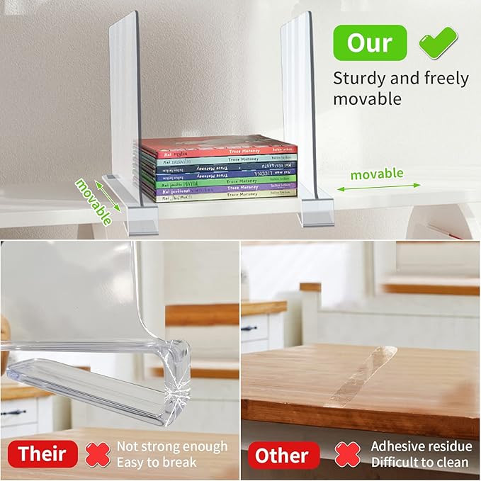 12 Pack Acrylic Shelf Dividers, Clear Shelf Divider for Closet Organization, Closet Shelf Separators for Clothes/Purses, Wood Shelves Organizers in Bedroom, Kitchen, Office, Cabinets, Bathroom Storage