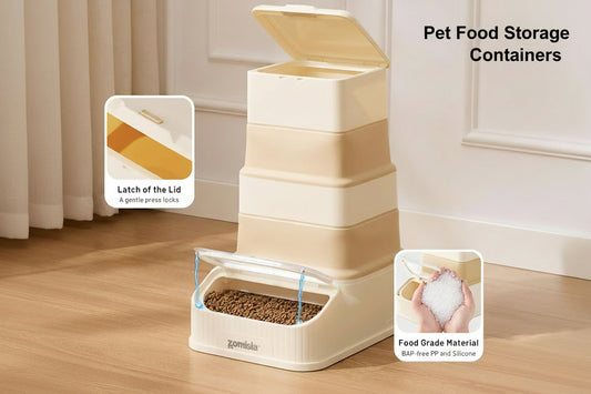 ZOMISIA 30-40lbs Collapsible Dog Food Storage - First-in, First-out Easy Dispense Base for Freshness, Pet Food Storage Containers with Transparent Lid and Scoop