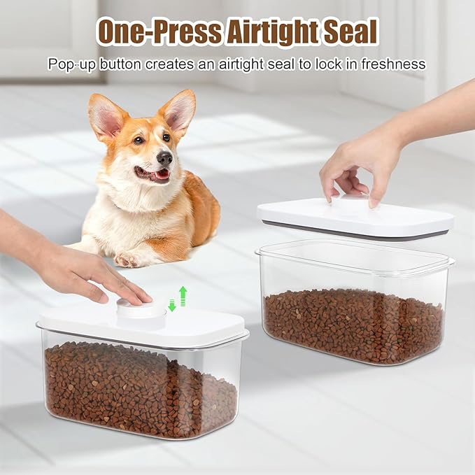 TBMax Dog Cat Food Storage Container 6-8 Lbs with Easy-Carrying Handles, Stackable Pet Food Dog Treat Container with Pop Up Lids, Airtight Food Storage Bin for Kitchen Organization