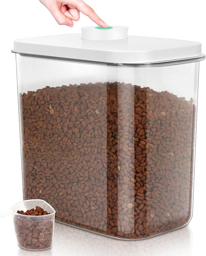 TBMax Dog Cat Food Storage Container 12-15 Lbs with Easy-Carrying Handles, Stackable Pet Food Dog Treat Container with Pop Up Lids, Airtight Food Storage Bin for Kitchen Organization