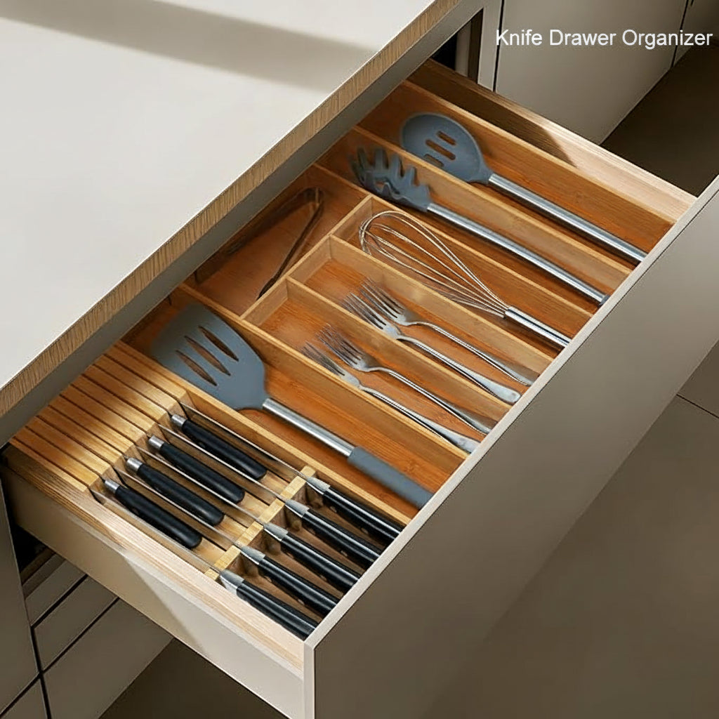 Utoplike Knife Drawer Organizer Bamboo Knives Block for Kitchen, Large Handle Steak Holder, Fit for 9 Knives (Not Included)