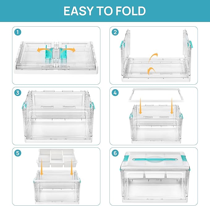 24 QT Clear Plastic Craft Organizer with Removable Trays and Dividers, Storage Box for Coloring Books, Modeling Clay, Molds and Art Supplies, 1 Pack