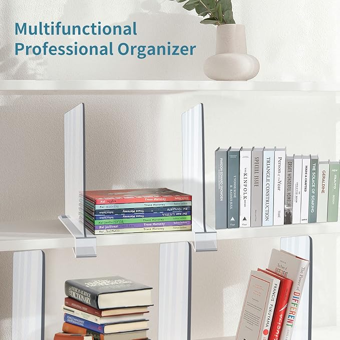 12 Pack Acrylic Shelf Dividers, Clear Shelf Divider for Closet Organization, Closet Shelf Separators for Clothes/Purses, Wood Shelves Organizers in Bedroom, Kitchen, Office, Cabinets, Bathroom Storage