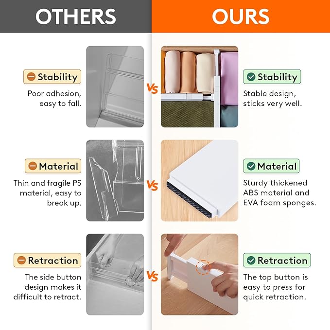 Lifewit 9 Pack Drawer Dividers 4" High, 11-17" Adjustable Drawer Organizers for Clothes, Expandable Dresser Separators in Bedroom/Bathroom/Kitchen/Fridge/Office Organization and Storage, White