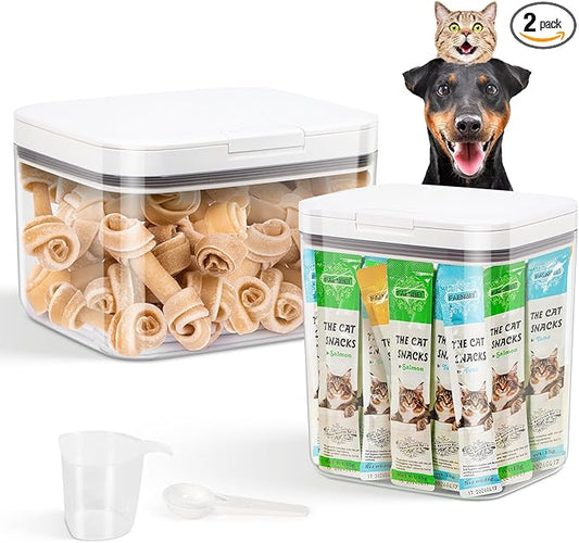 TBMax 2 Pack Large Dog Treat Container Bins 2 Qt + 3 Qt with One-Press Flip-up Lid, Airtight Pet Dog Cat Treat Jar for Countertop, Pet Biscuit Canister Cookie Holder