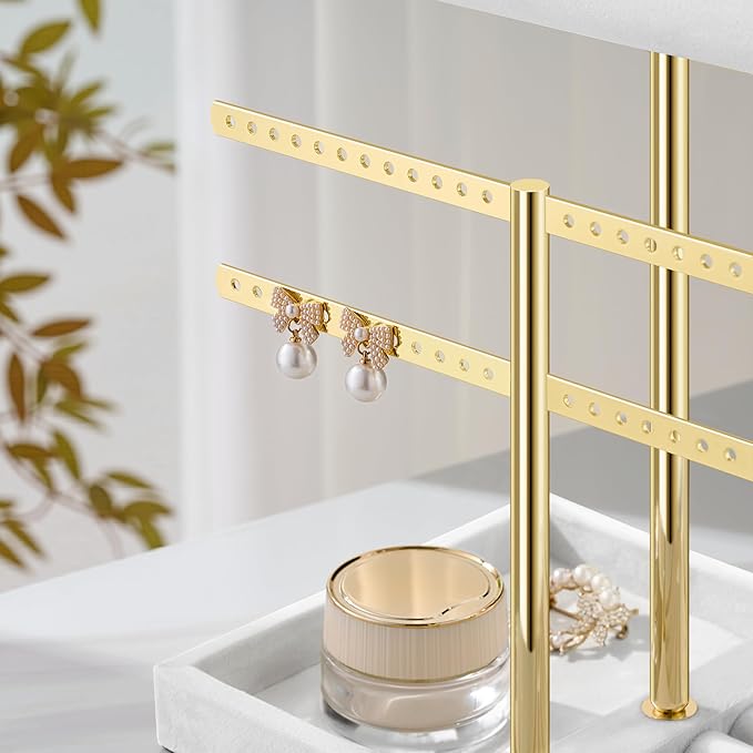 bussdis 3 Tier Bracelet Holder Display - Detachable T Bar White Velvet Bracelet Holder, Jewelry Holder Organizer for Bracelet, Necklace, Earrings, Rings