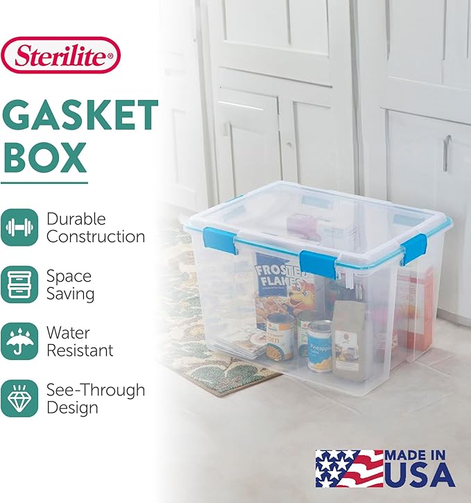 Sterilite 8-Pack Gasket Box, Weather-Resistant Storage Bins with Latching Lids, 80 Quart - Heavy-Duty Organizing Containers for Closet, Bathroom, and Office