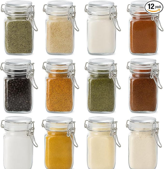 12 Pack Spice Jars, 8 oz Glass Containers with Airtight Lids, Small Herb Jars with Labels for Kitchen Storage